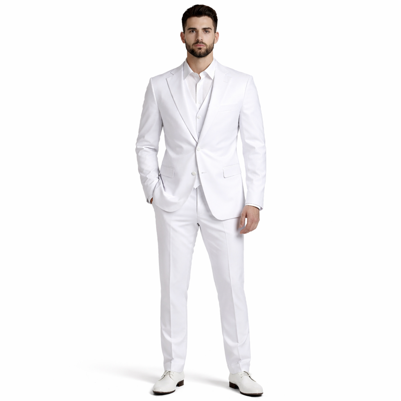 Mens Stacy Adams Suits - Designer Suit - 3 Piece Suit - Vested Suit - Flat Front Pant- Modern Fit Suits White Suit