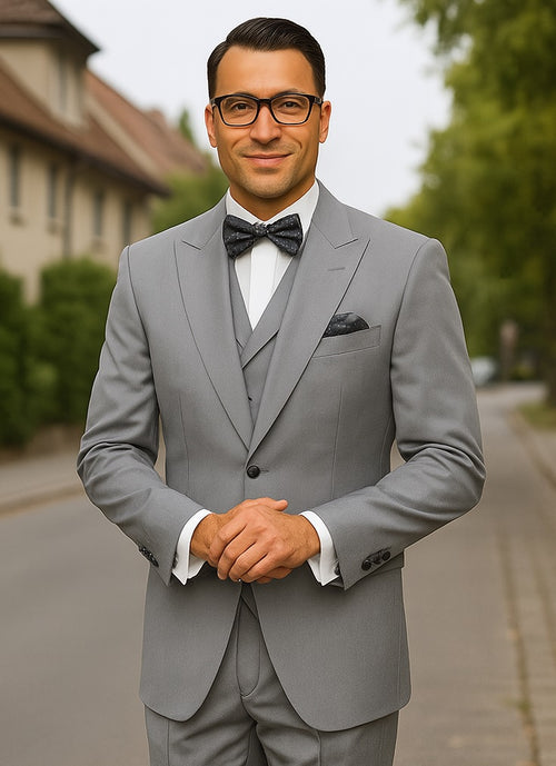 Mens Urban Suits - 100% Wool Suit - Single Button Double Breasted Vest Pleated Pants