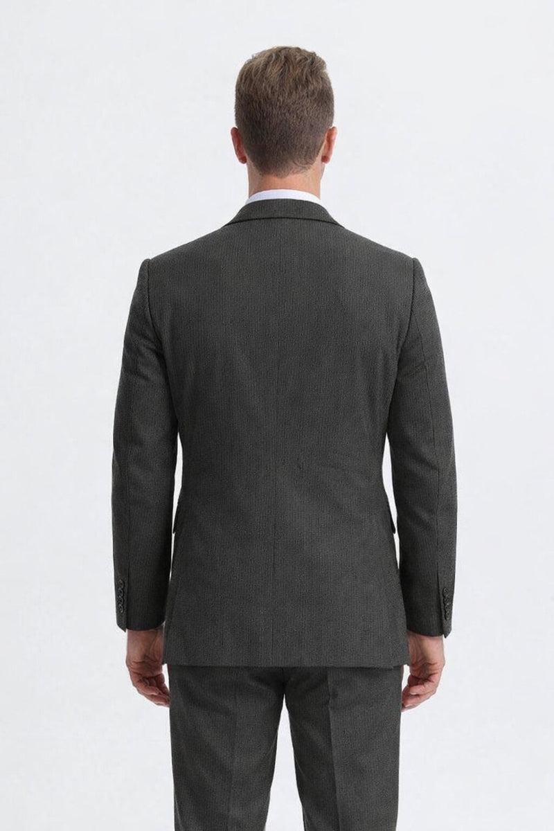 Mens Jacket + Pants Summer Seersucker Suit in Black on Black Pinstripe
