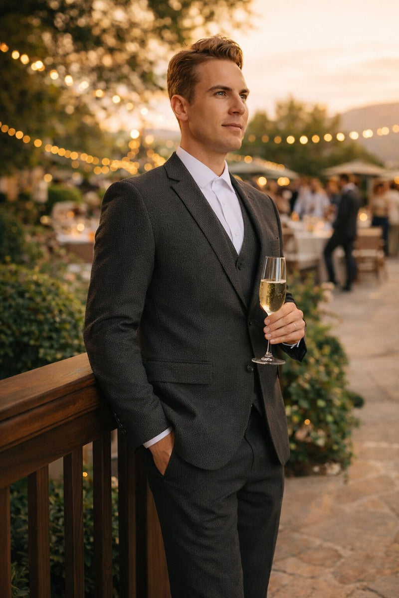 Mens Jacket + Pants Summer Seersucker Suit in Black on Black Pinstripe