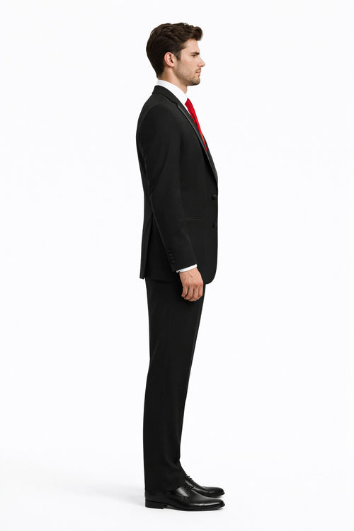 Black Suit With Red Vest and Tie Set