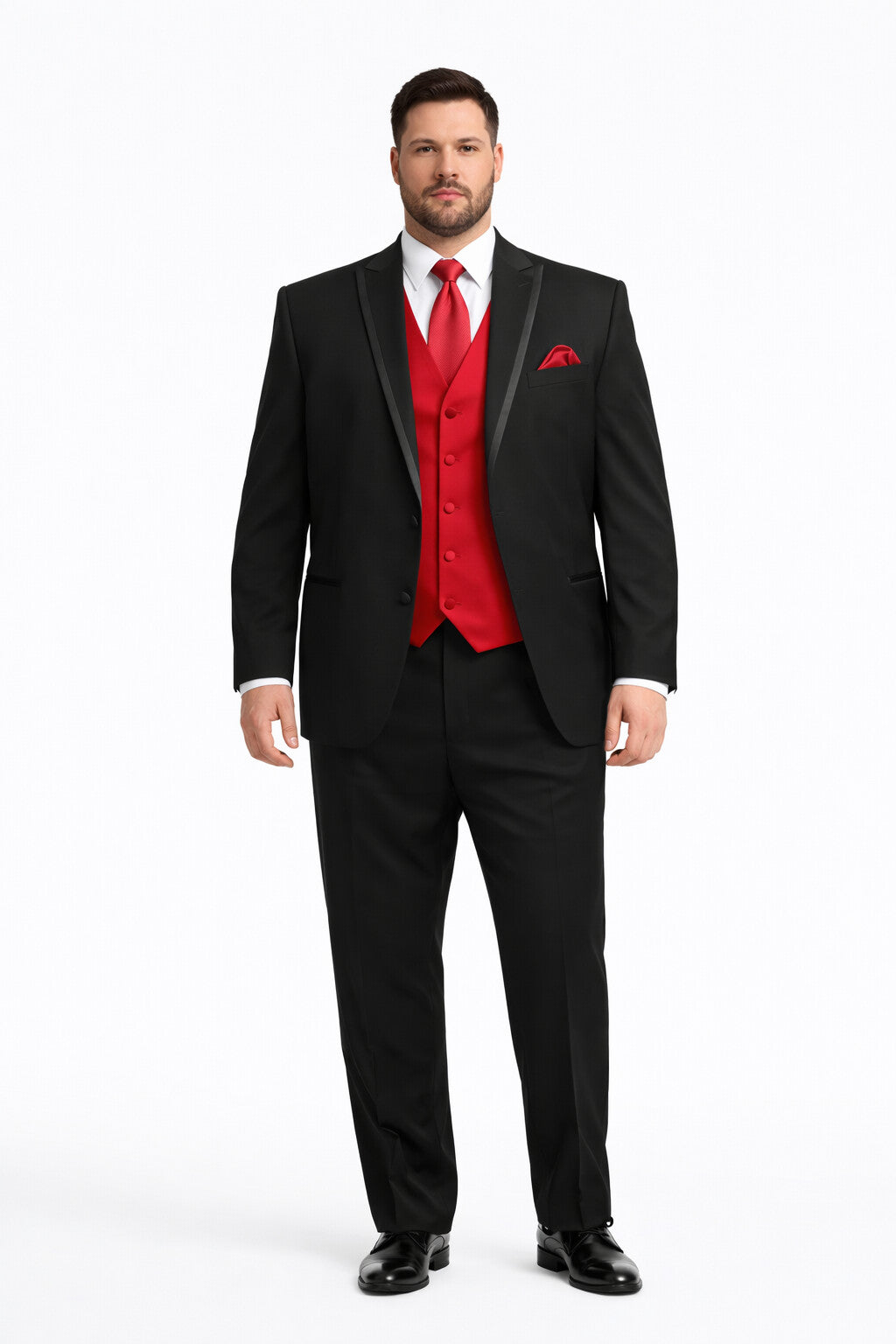 Black Suit With Red Vest and Tie Set