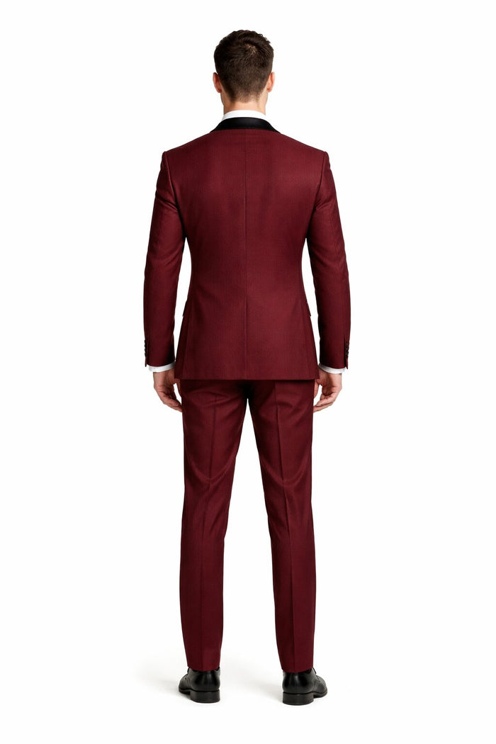 Mens Slim Fit 1 Button Shawl Tuxedo in Burgundy