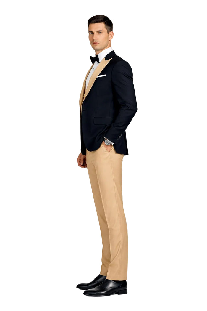 Statement Mens Champagne 3 Piece Modern Fit Designer Tuxedo