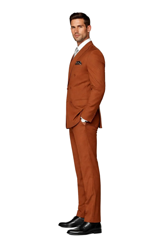 Men's Designer Double Breasted Wool Suit in Copper