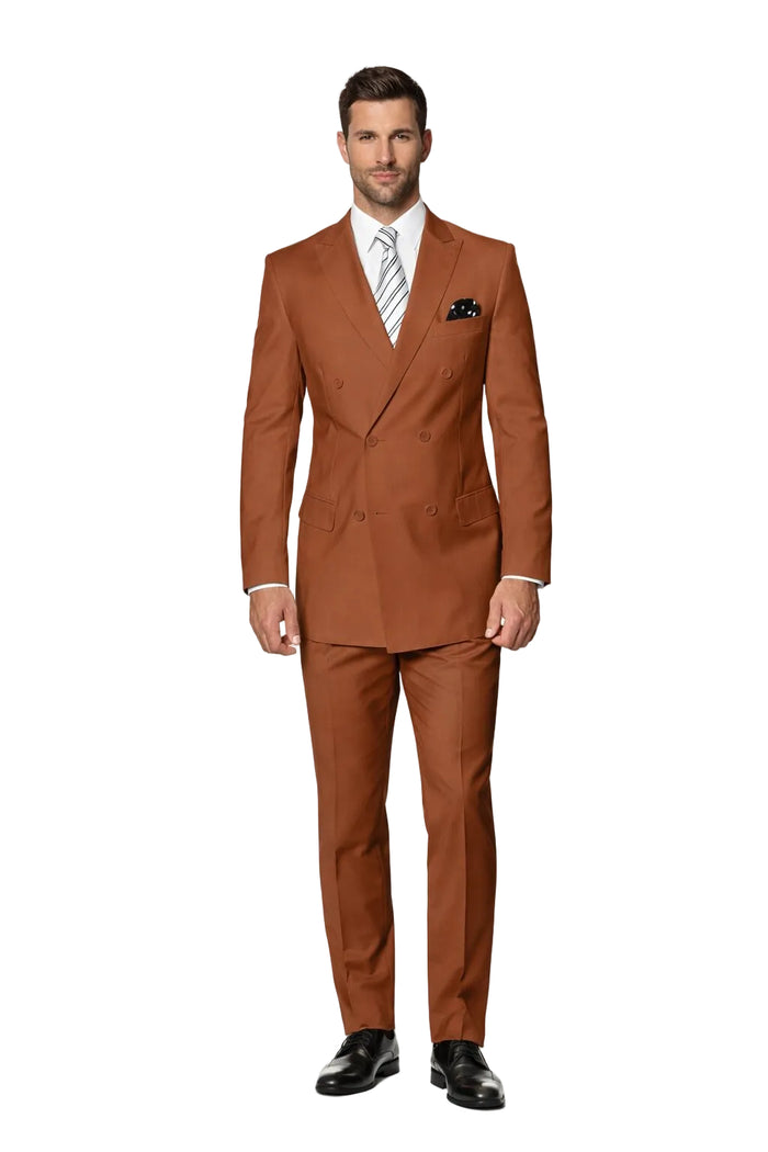 Men's Designer Double Breasted Wool Suit in Copper