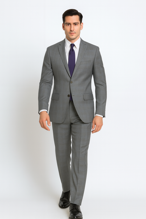 Mens 2 Button Peak Lapel Modern Plaid Suit in Grey