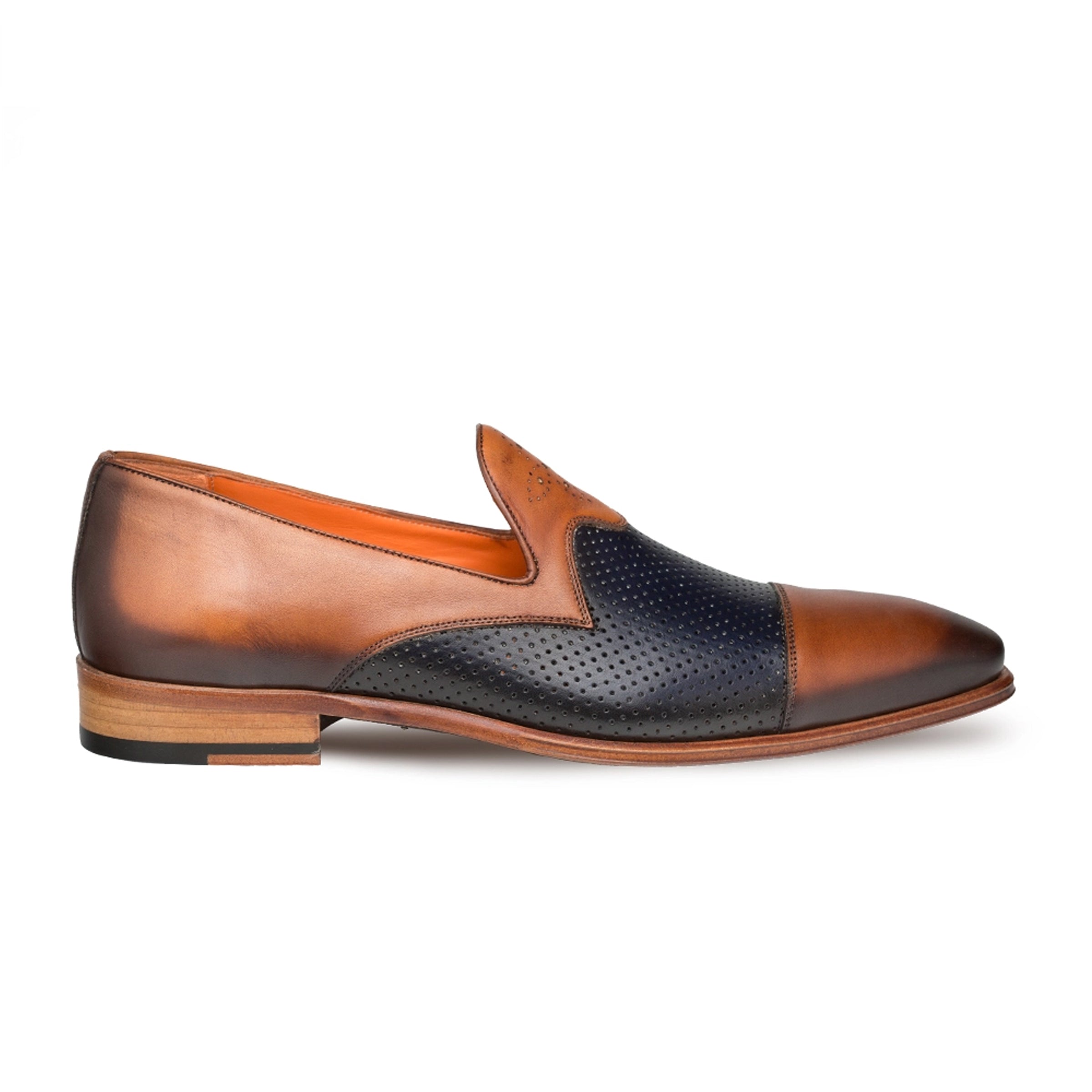 Mezlan Bora Men’s Tan & Blue Two‑Tone Calfskin Cap Toe Loafers – Handmade Luxury