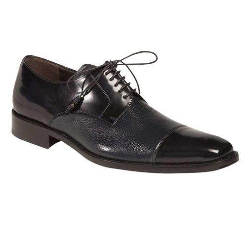 Mezlan Soka men's cap toe oxford in burgundy deerskin. Polished cap toe, rounded shape, low stacked heel, and lace-up front.
