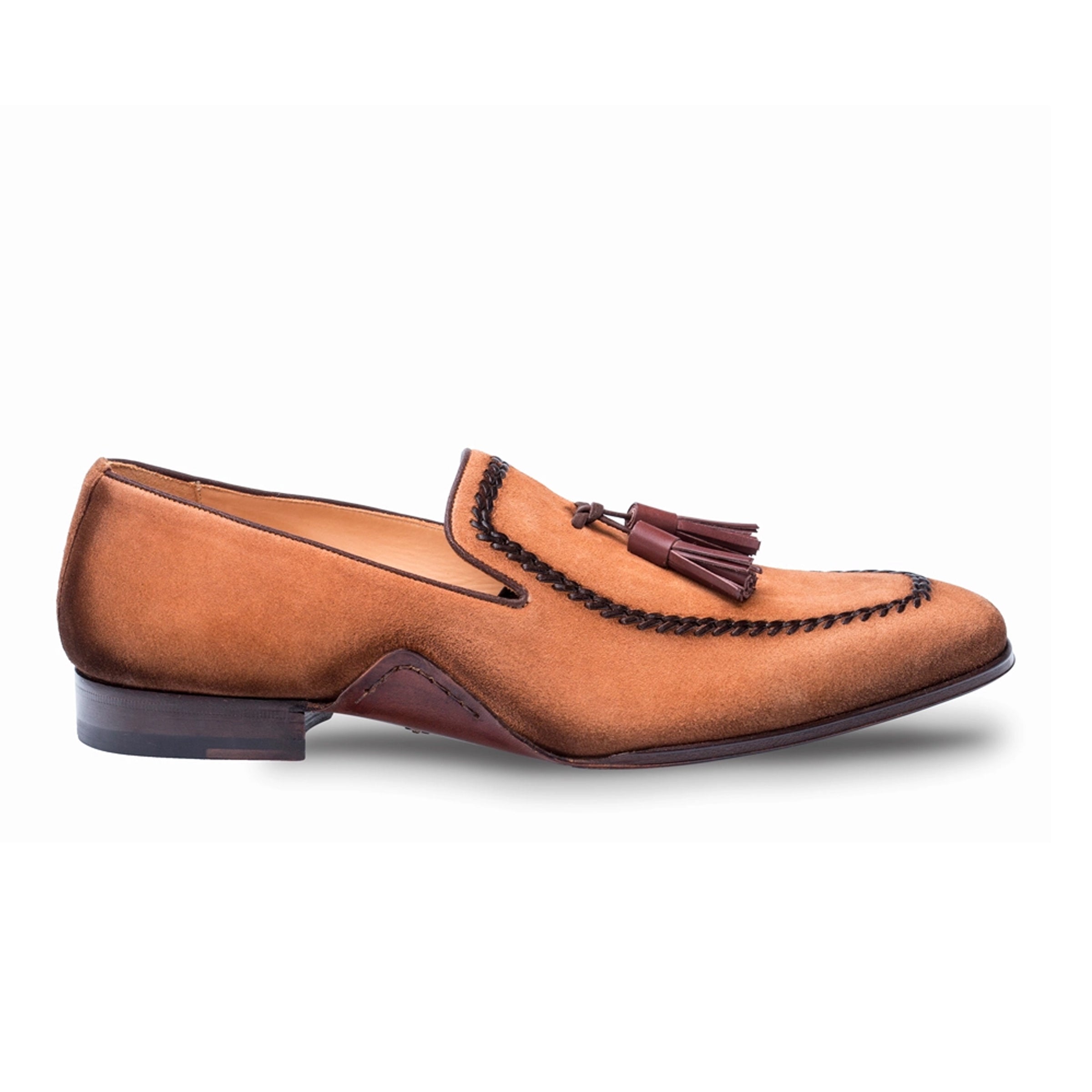 Mezlan Plazza Men’s Tassel Loafer – Cognac Suede and Calfskin Leather Dress Shoe, Handmade in Spain