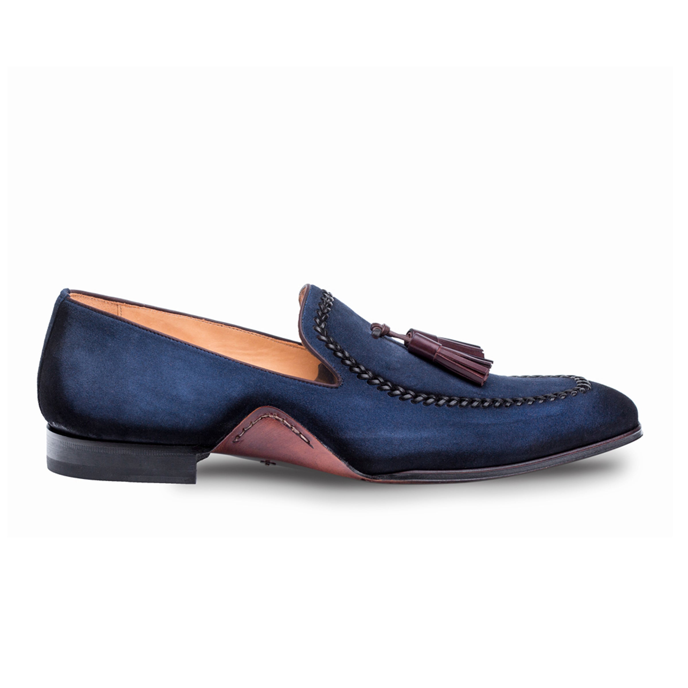 Mezlan Plazza Men’s Tassel Loafer – Cognac Suede and Calfskin Leather Dress Shoe, Handmade in Spain