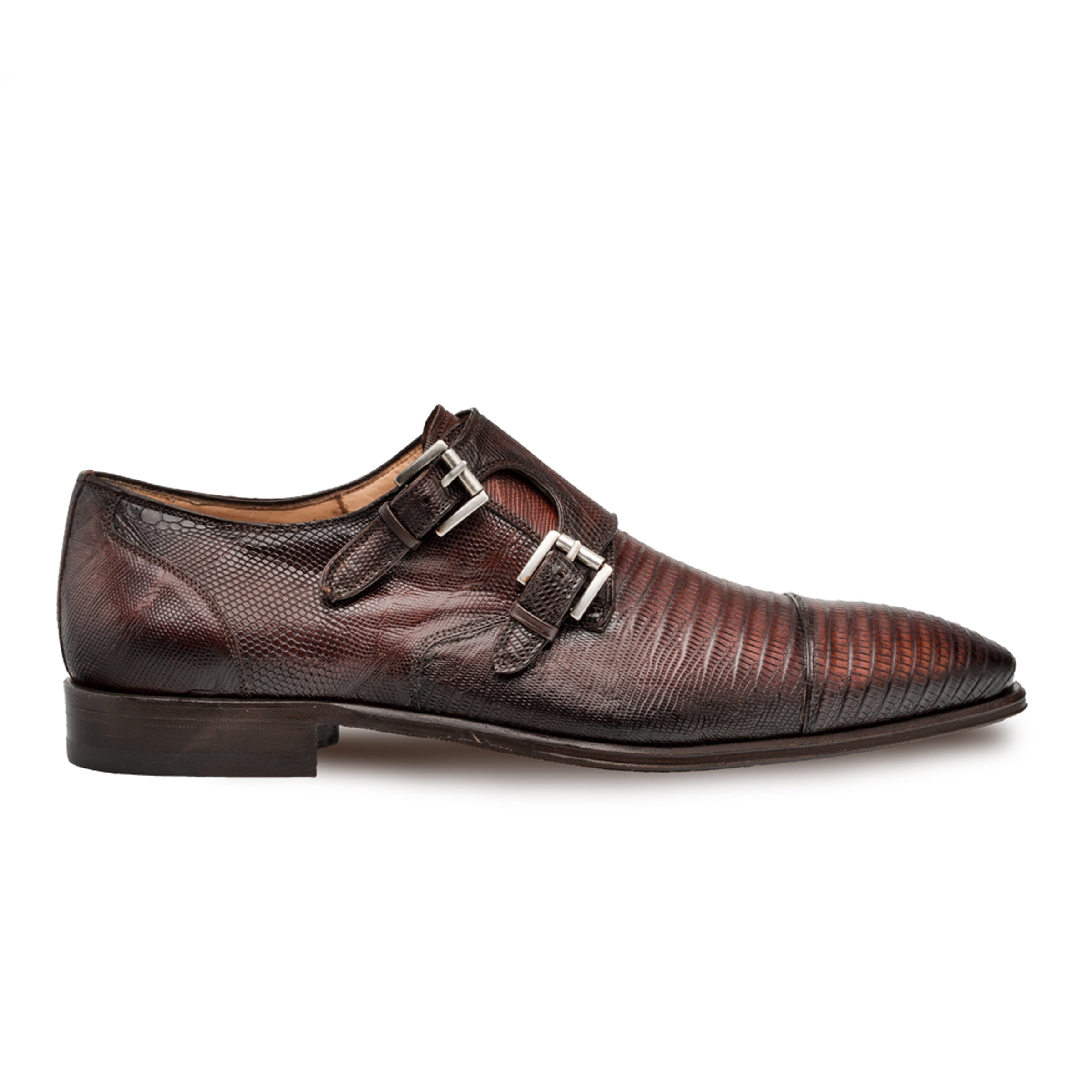 Mezlan Argentum Men’s Double Monk Strap – cognac Genuine Lizard Leather Dress Shoe, Handmade in Spain