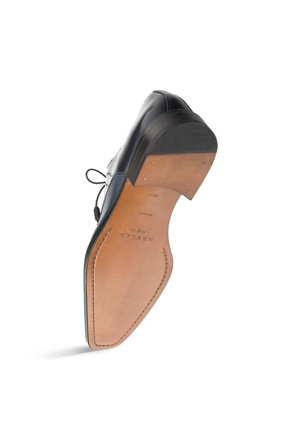 Mens Mezlan Cap-Toe Dress Lace-Up Blending Supple Textured Deerskin And Polished Calfskin With An Elegant Tassel Detail In Color Blue