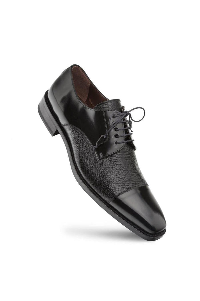 Mens Mezlan Cap-Toe Dress Lace-Up Blending Supple Textured Deerskin And Polished Calfskin With An Elegant Tassel Detail In Color Black