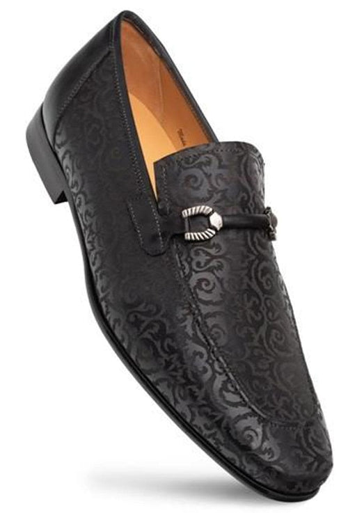 Mezlan Black Designer Calfskin Laser Print Bit Loafer Alcaraz