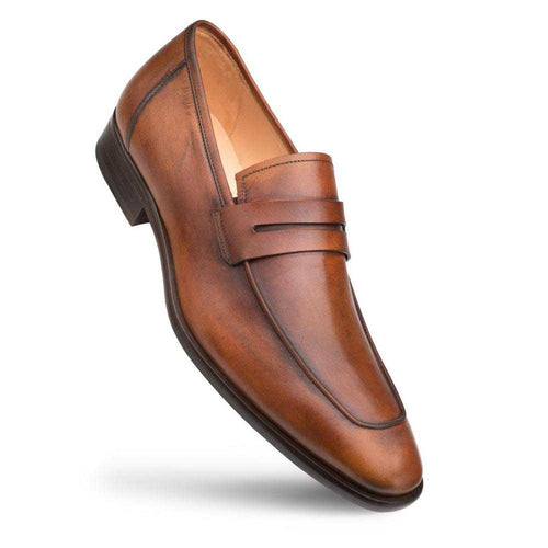 Mezlan Men’s Penny Loafer – Cognac Burnished Calfskin Leather Slip-On, Handmade in Spain