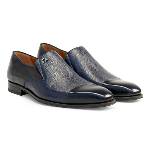 Mezlan Milani Men’s Loafer – Blue Deerskin and Calfskin Leather Slip-On, Handmade in Spain
