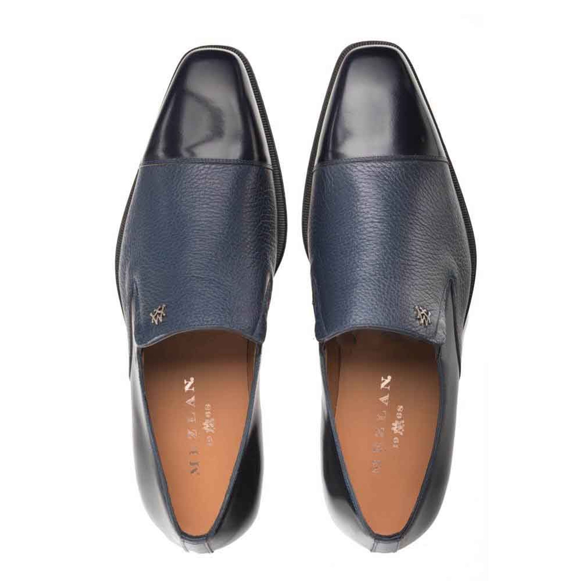 Mezlan Milani Men’s Loafer – Blue Deerskin and Calfskin Leather Slip-On, Handmade in Spain
