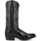 Dan Post Men's Milwaukee cowboy boot: 13" black leather, pointed toe, intricate shaft stitching. Stacked heel, smooth finish, and polished, sleek design.