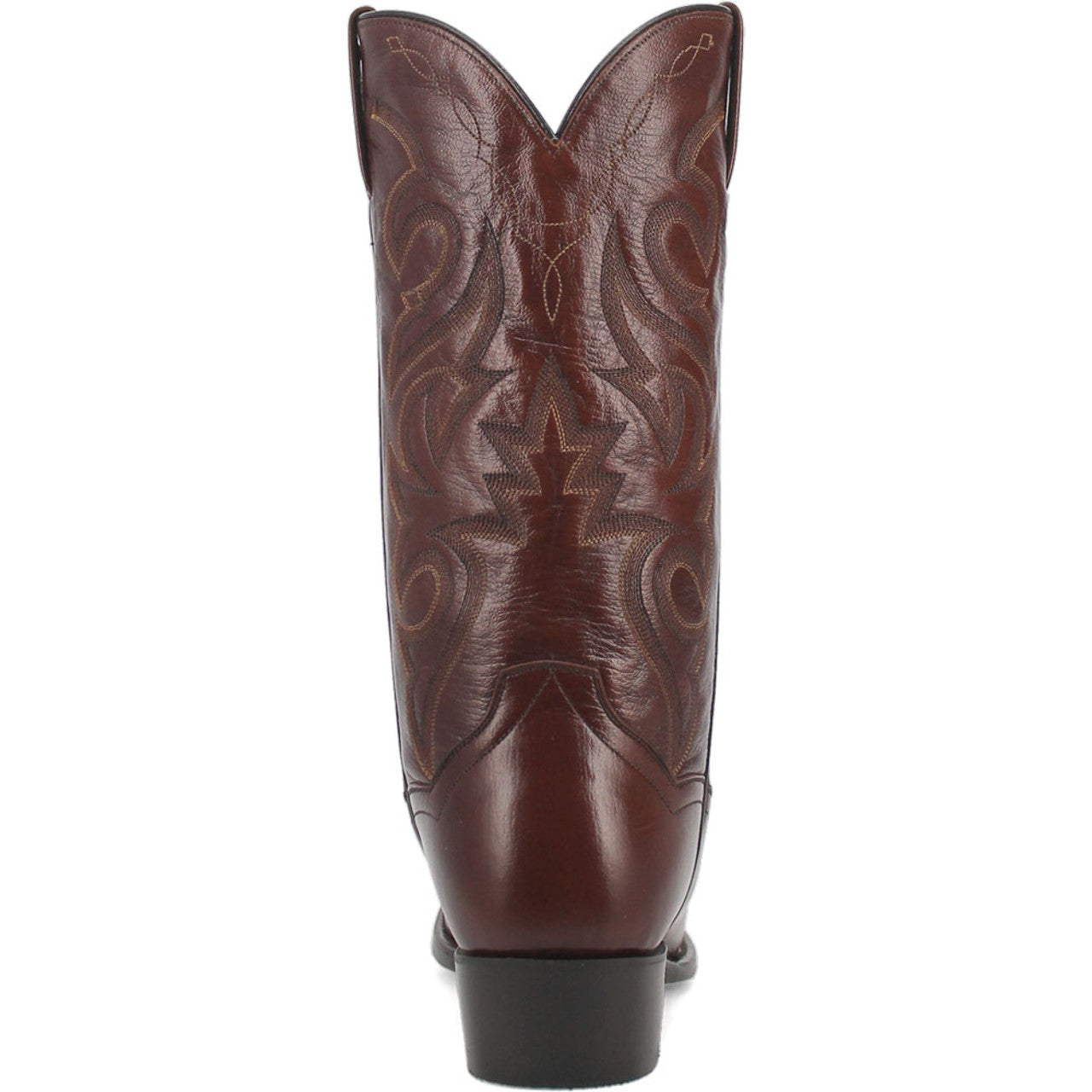 Dan Post Men's Milwaukee Cowboy Boot. 13" tall, round toe, tan leather. Intricate tonal stitching. Slight heel. Classic Western style.