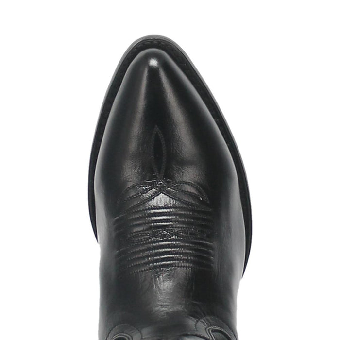 Dan Post Milwaukee men's cowboy boots. 13" black leather, pointed toe design. Smooth leather construction with subtle stitching.