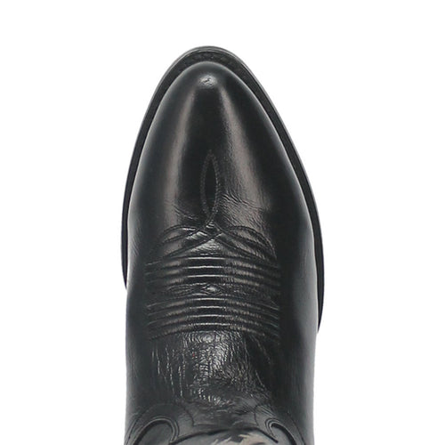 Dan Post Men's Milwaukee Cowboy Boot. Black leather with a medium round toe. Stitched design on the upper for added structure and style.
