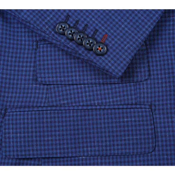 Wool Stretch with Linen Double Breasted Blue Slim Fit Suit