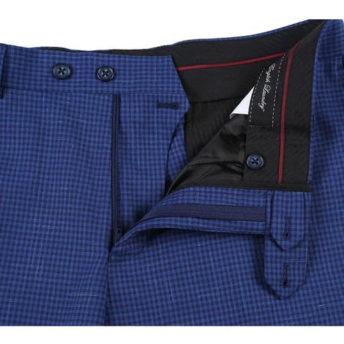 Wool Stretch with Linen Double Breasted Blue Slim Fit Suit