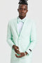 Mens One Button Double Breasted Vest Notch Lapel Prom & Wedding Suit in Mint Green Polka Dot