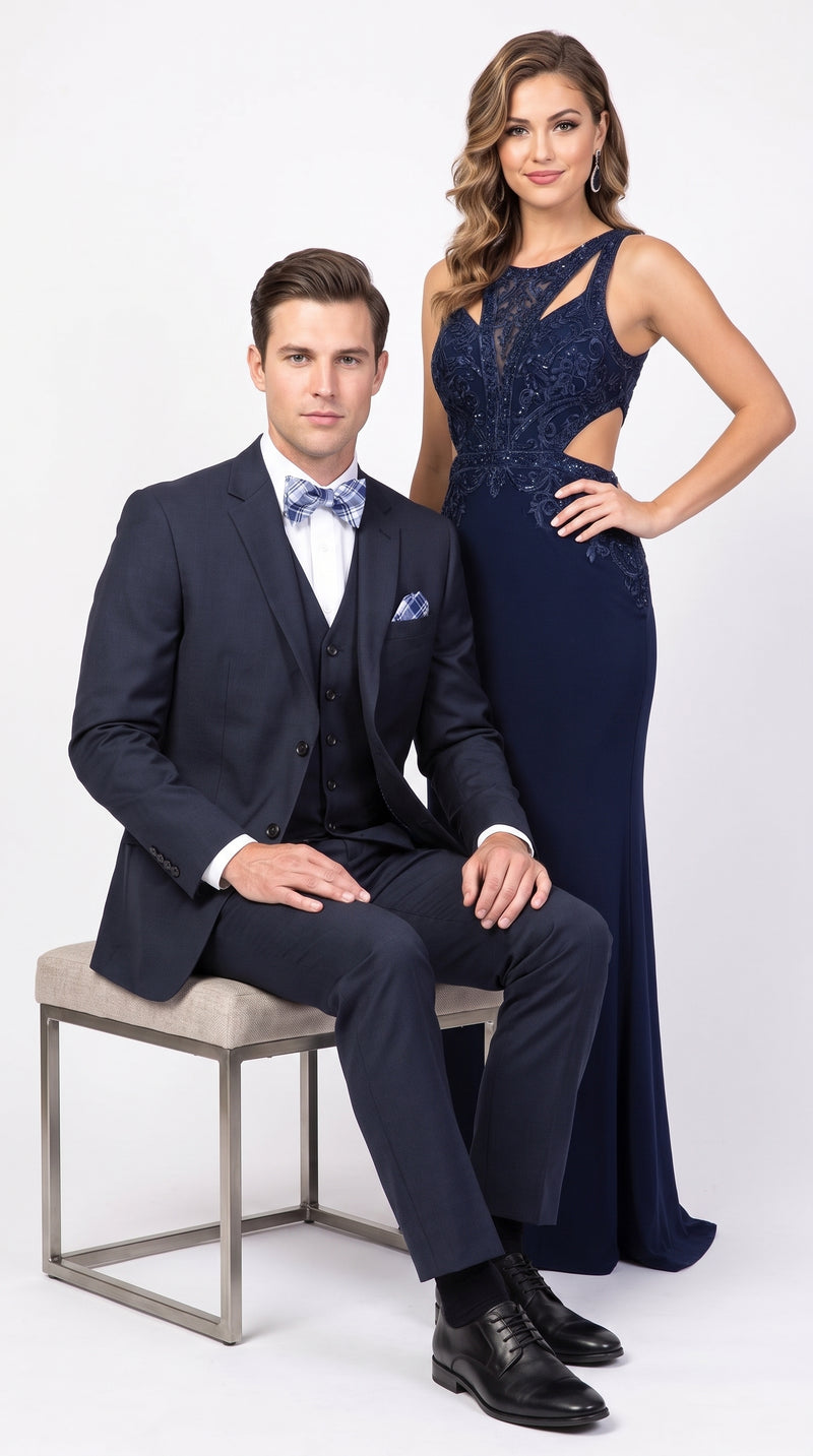 Men’s Big and Tall Navy 3 Piece Suit, Extra Long Modern Fit Formal Wedding Business Suit
