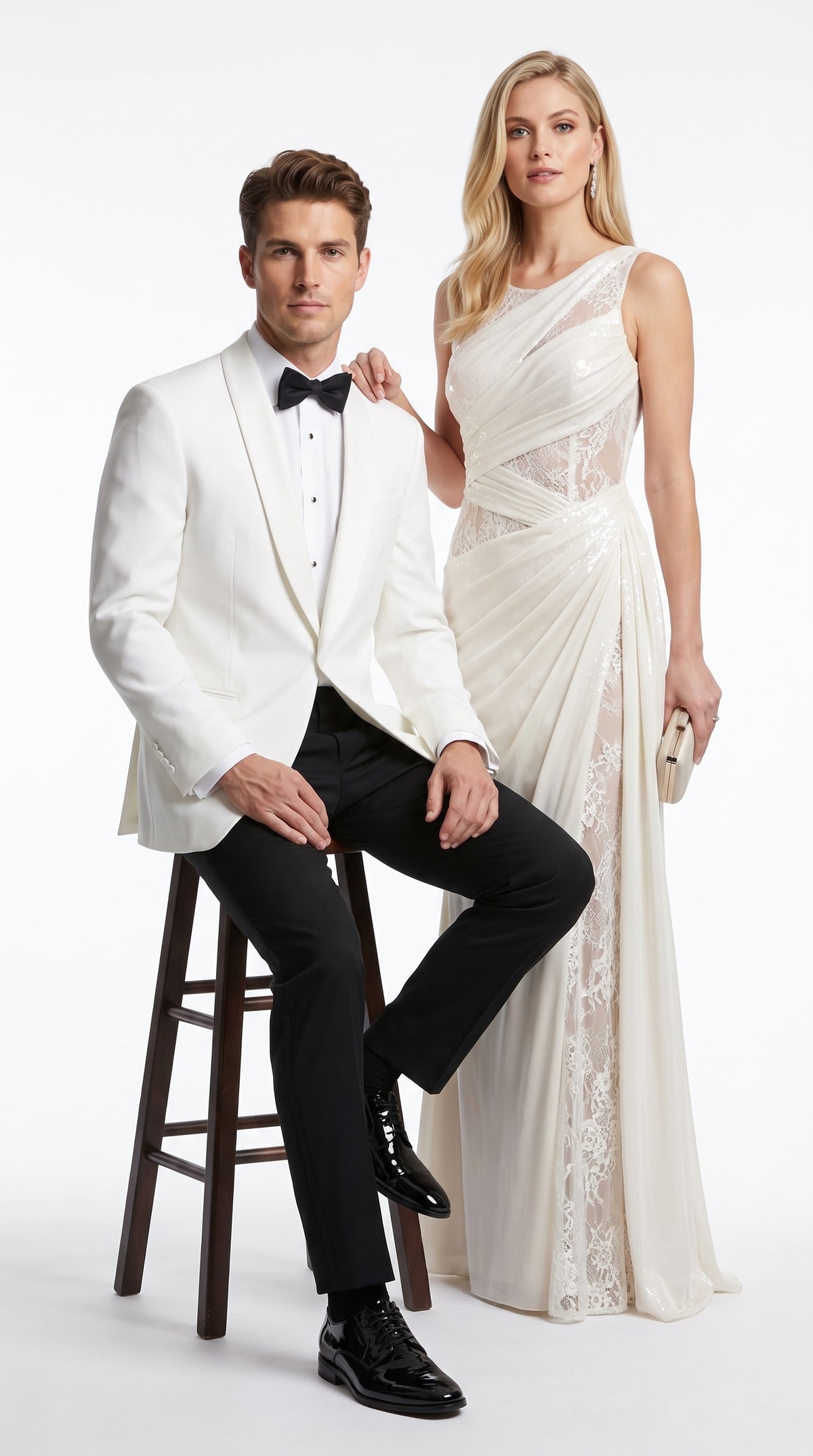 Men’s White Dinner Jacket, Snow White Single Button Tuxedo Blazer for Graduation Homecoming and Formal Events