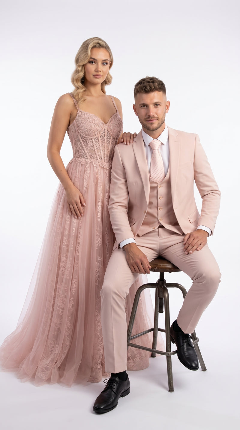 Men’s Blush Pink 1 Button Peak Lapel Suit, Wedding and Prom Formal Suit