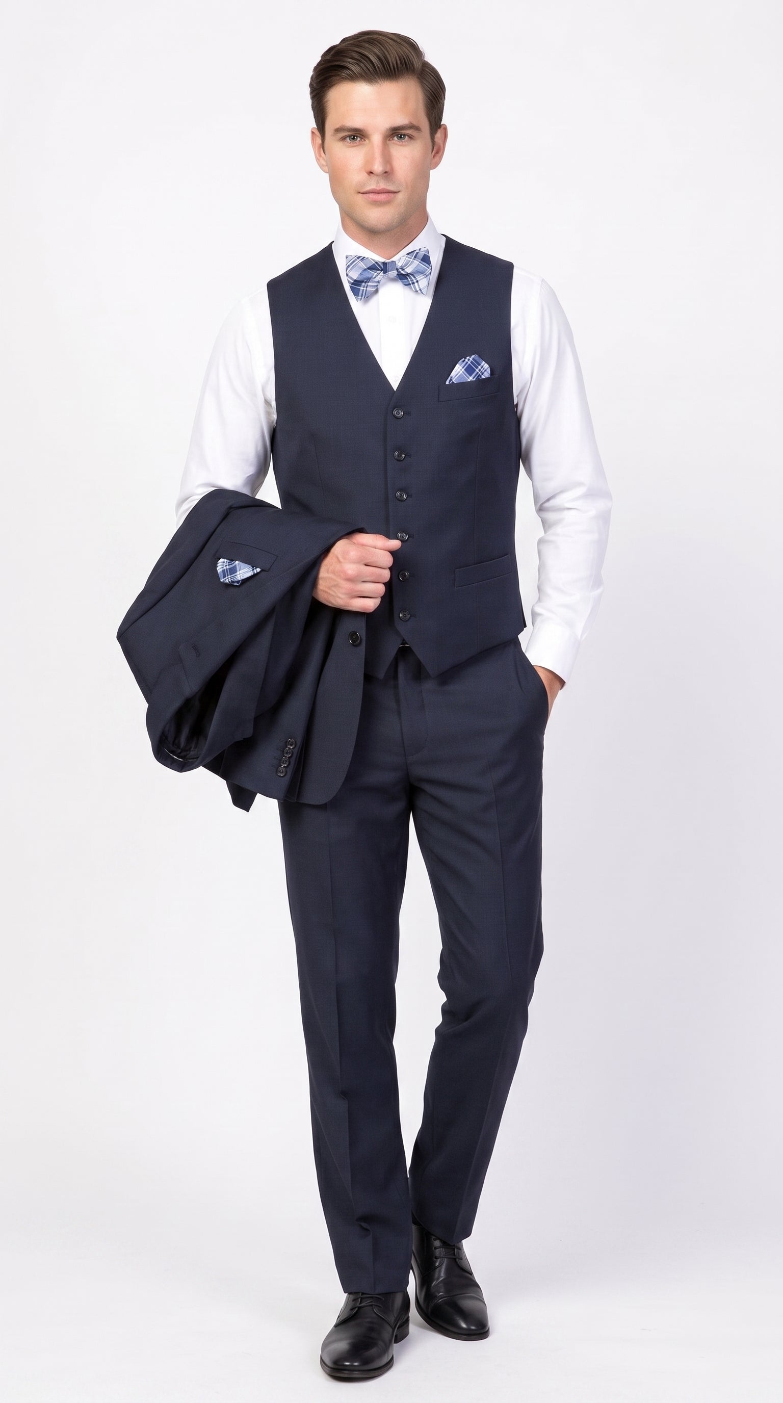 Men’s Big and Tall Navy 3 Piece Suit, Extra Long Modern Fit Formal Wedding Business Suit