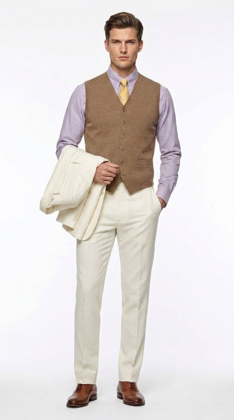 Men’s Off White Great Gatsby Suit, Leonardo DiCaprio Inspired 1920s Wedding Prom Dress Suit