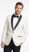 Men’s Designer Ivory and Black Satin Shawl Dinner Jacket, Formal Tuxedo Evening Jacket