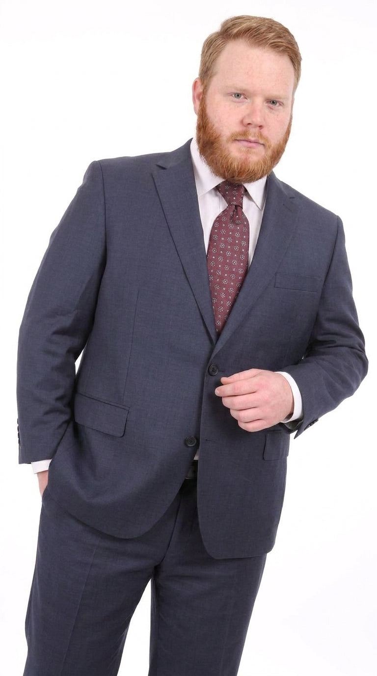 Men’s Heather Blue Portly Fit Suit, Big Size Formal Wedding Business Dress Suit