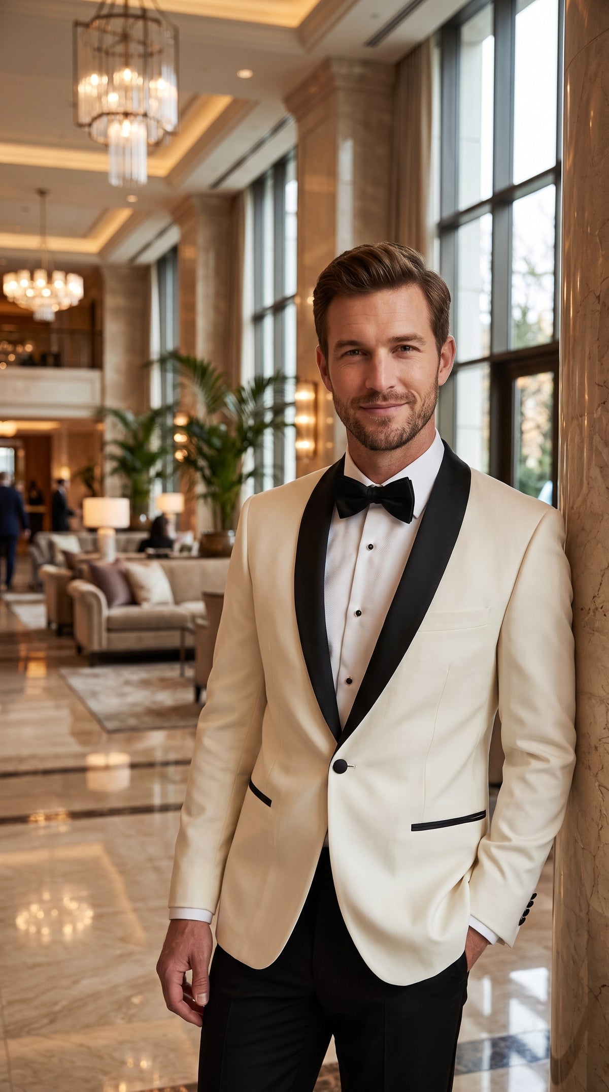 Men’s Designer Ivory and Black Satin Shawl Dinner Jacket, Formal Tuxedo Evening Jacket