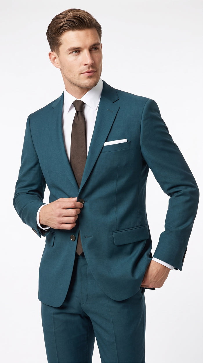 Men’s Dark Teal Suit, Teal Blue 2 Button Formal Wedding Business Suit