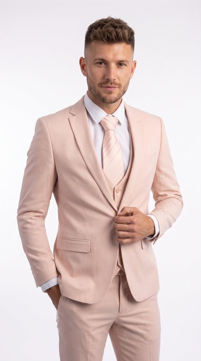 Men’s Blush Pink 1 Button Peak Lapel Suit, Wedding and Prom Formal Suit