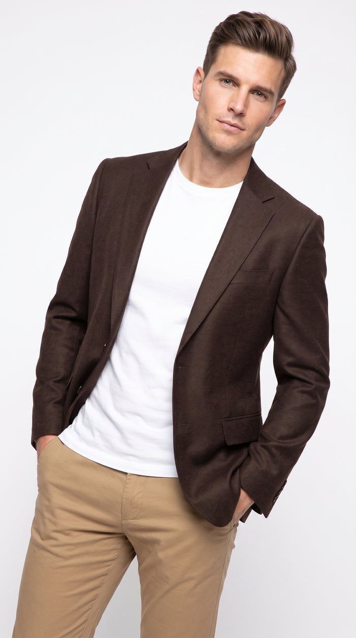 Apollo King Men’s Brown Wool Feel Blazer, Modern Fit Two Button Formal Business Sport Coat