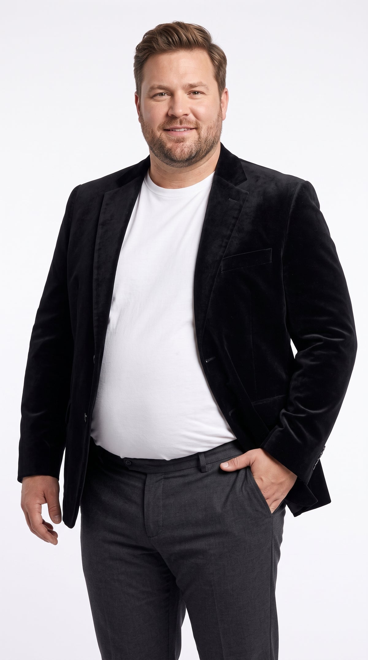 Men’s Black Velvet Blazer, Big and Tall 2 Button Formal Sport Coat for Weddings and Parties