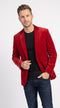 Men’s Red Velvet Blazer, Big and Tall 2 Button Formal Sport Coat for Weddings Prom and Parties