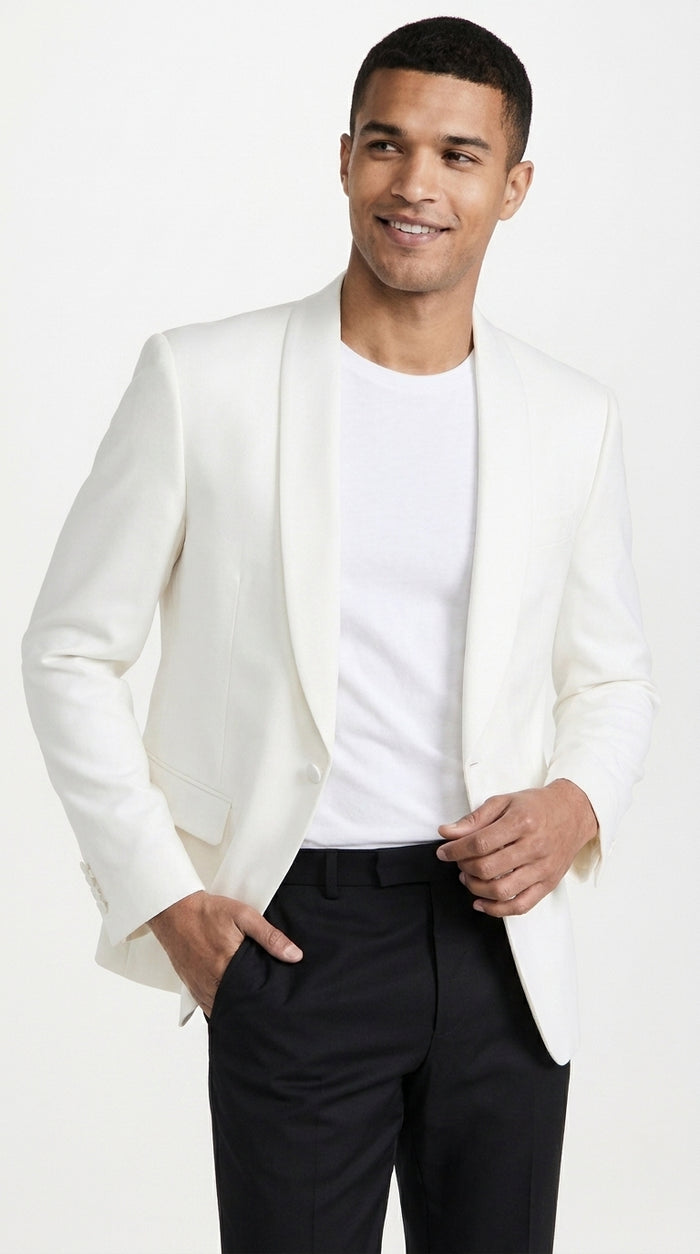 Men’s Ivory Traditional Shawl Dinner Jacket, Formal Wedding Prom Tuxedo Blazer