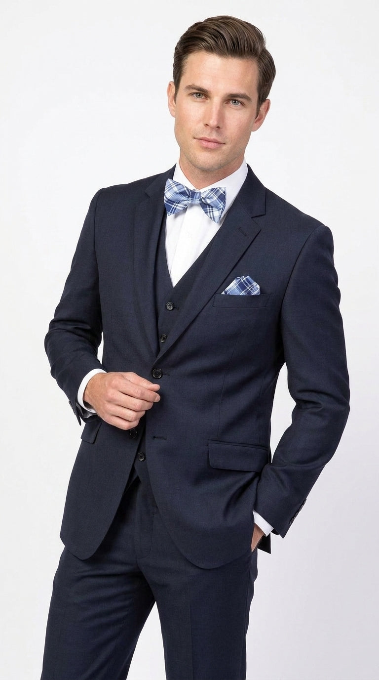 Men’s Big and Tall Navy 3 Piece Suit, Extra Long Modern Fit Formal Wedding Business Suit