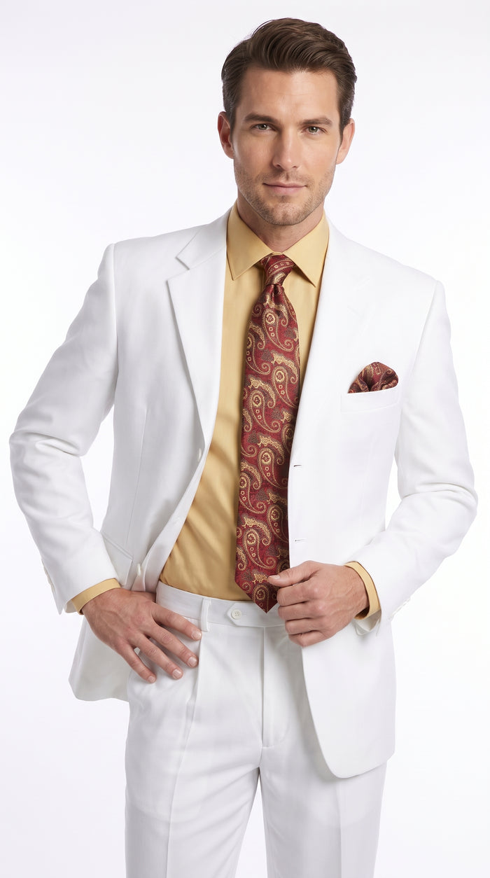 Apollo King Men’s White Poplin Classic Fit Suit, Formal Wedding Prom Dress Suit