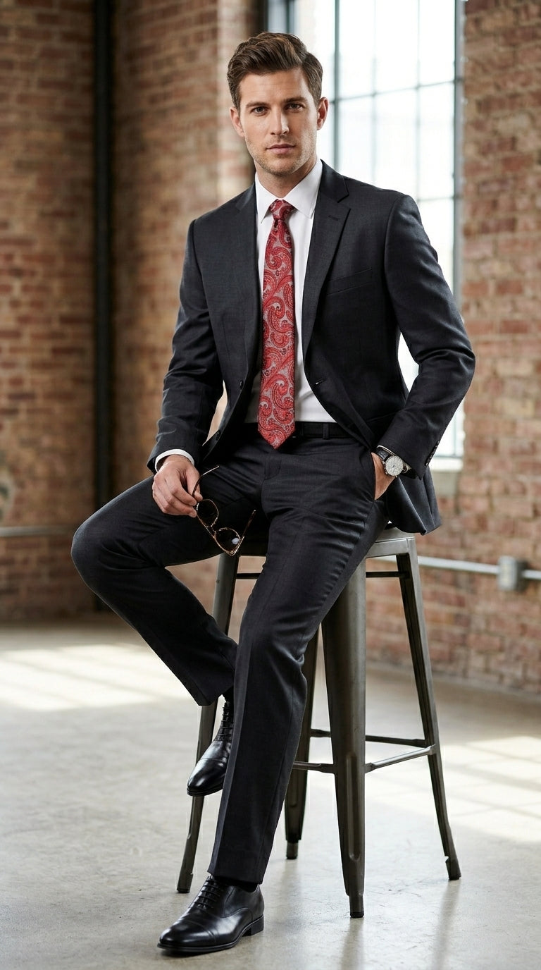 Men’s Black Extra Long Suit, Classic Formal Wedding Business Dress Suit Set