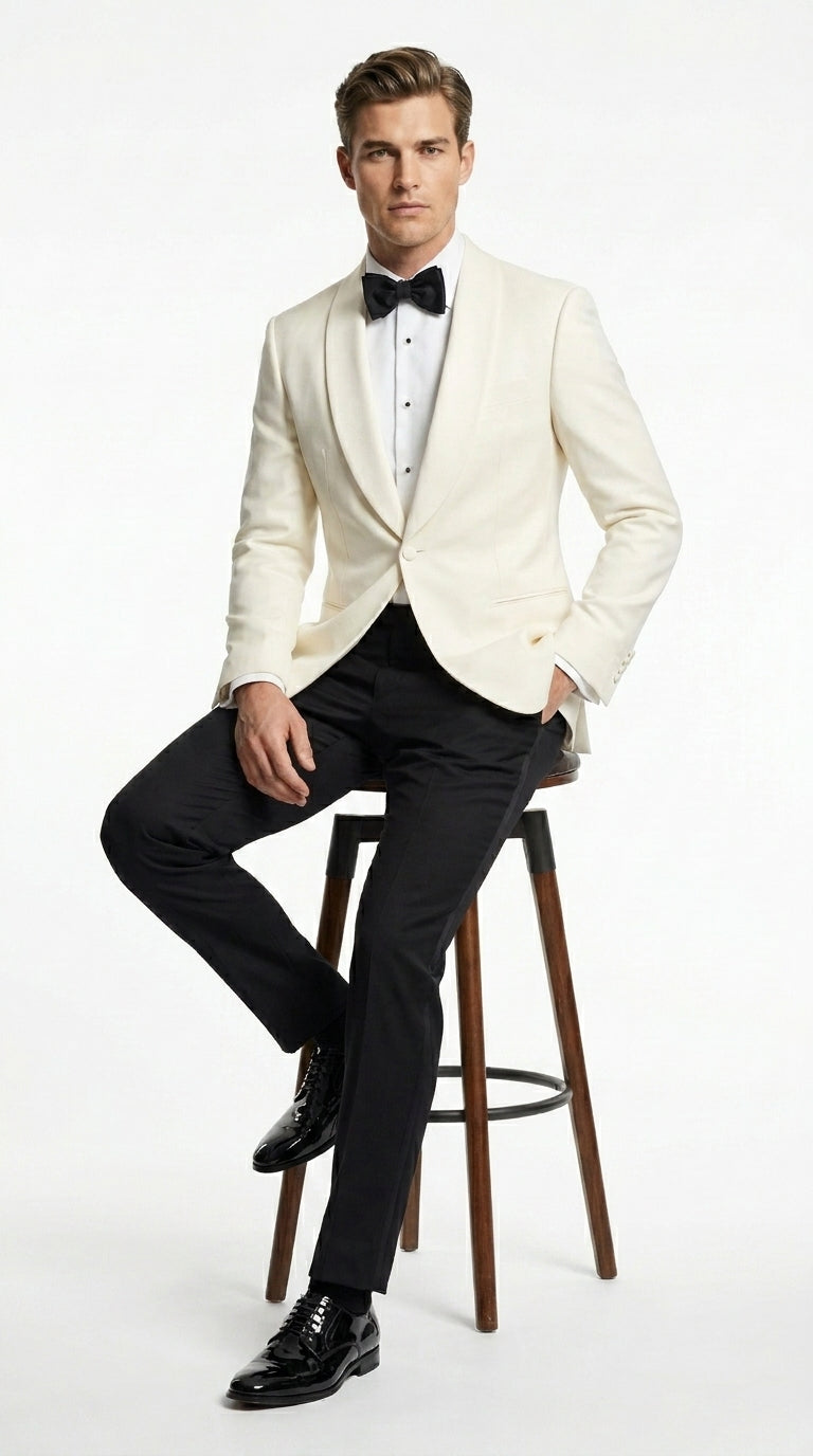 Men's James Bond Outfit Dinner Two Piece Ivory Tuxedo