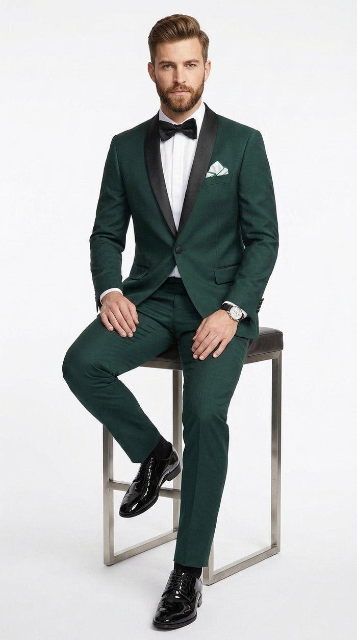 Men’s Dark Green Hunter Green Tuxedo with Black Shawl Collar, Formal Wedding Prom Suit