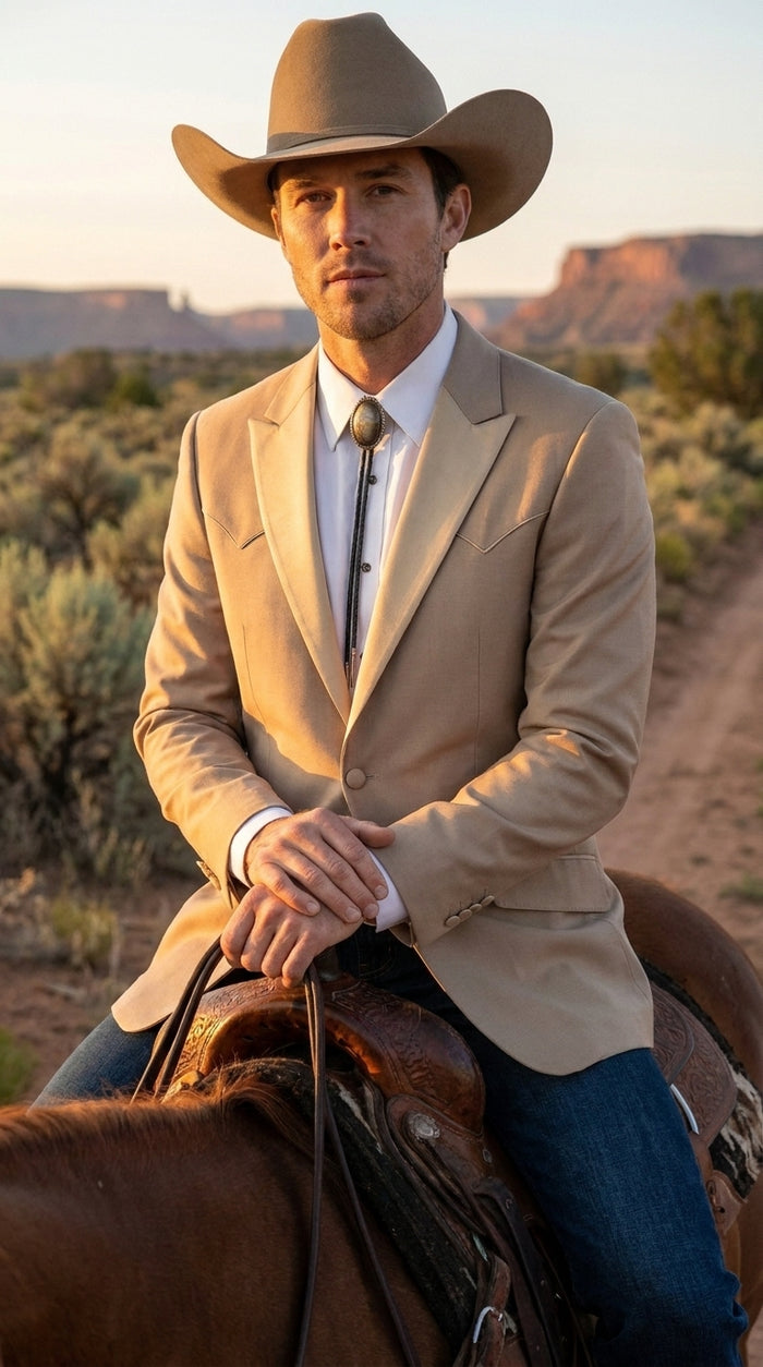 Men’s Western Tan Tuxedo Dinner Jacket, Light Khaki Beige Cowboy Formal Blazer