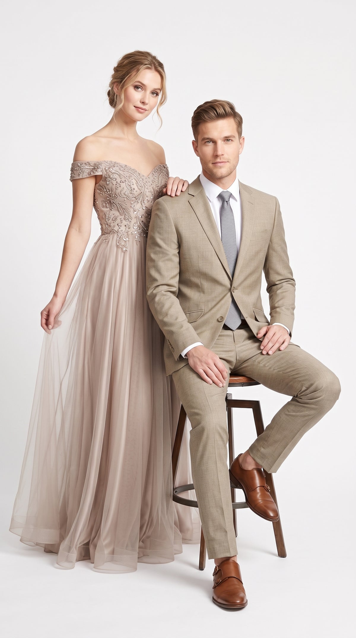 Men's Light Taupe Textured 2-Piece Suit – Modern Fit Tan Groomsmen Wedding & Formal Business Suit